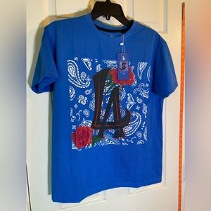 LA Los Angeles Rose Tee Men’s Sz S Blue Graphic T-Shirt ONE BRAND MSRP $26